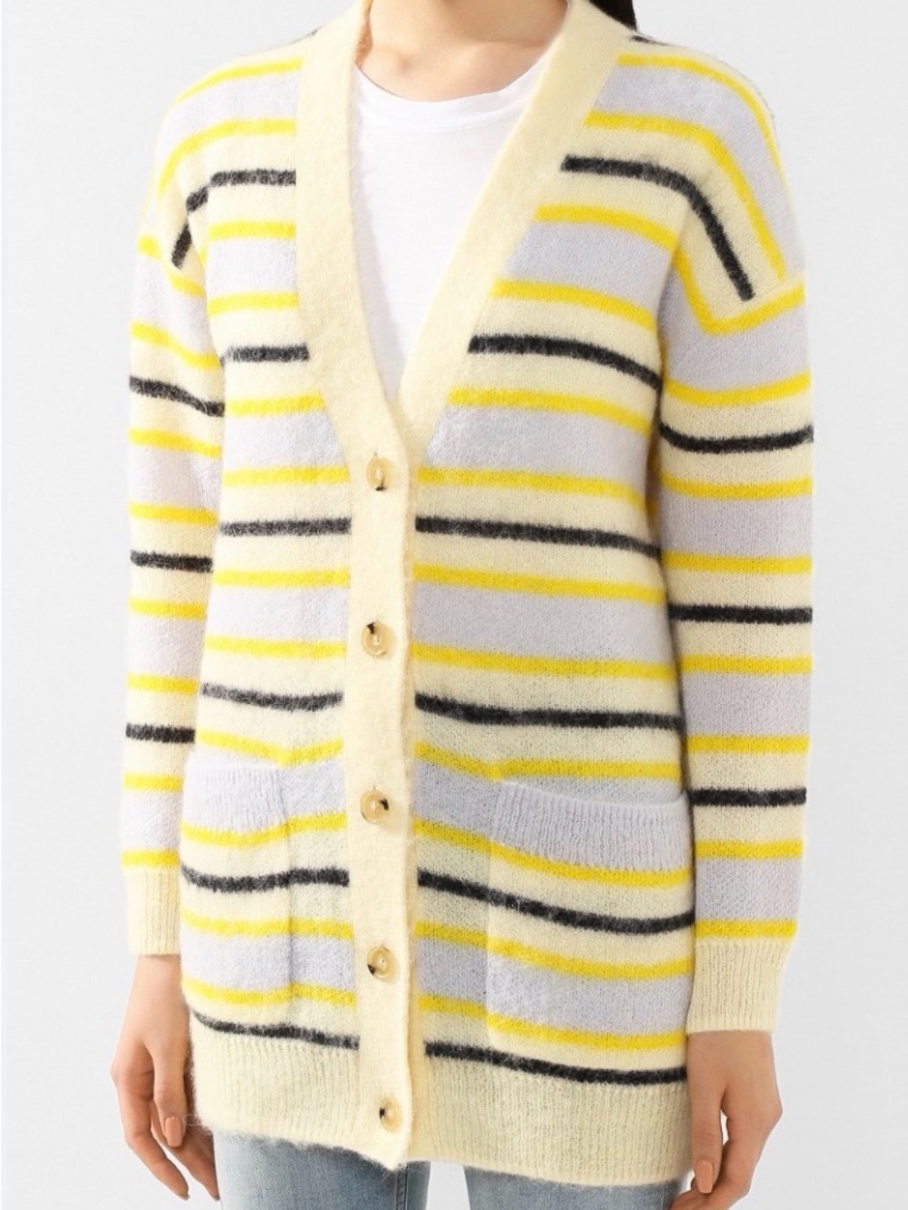 Acne Women's Yellow and Gray Striped Cardigan